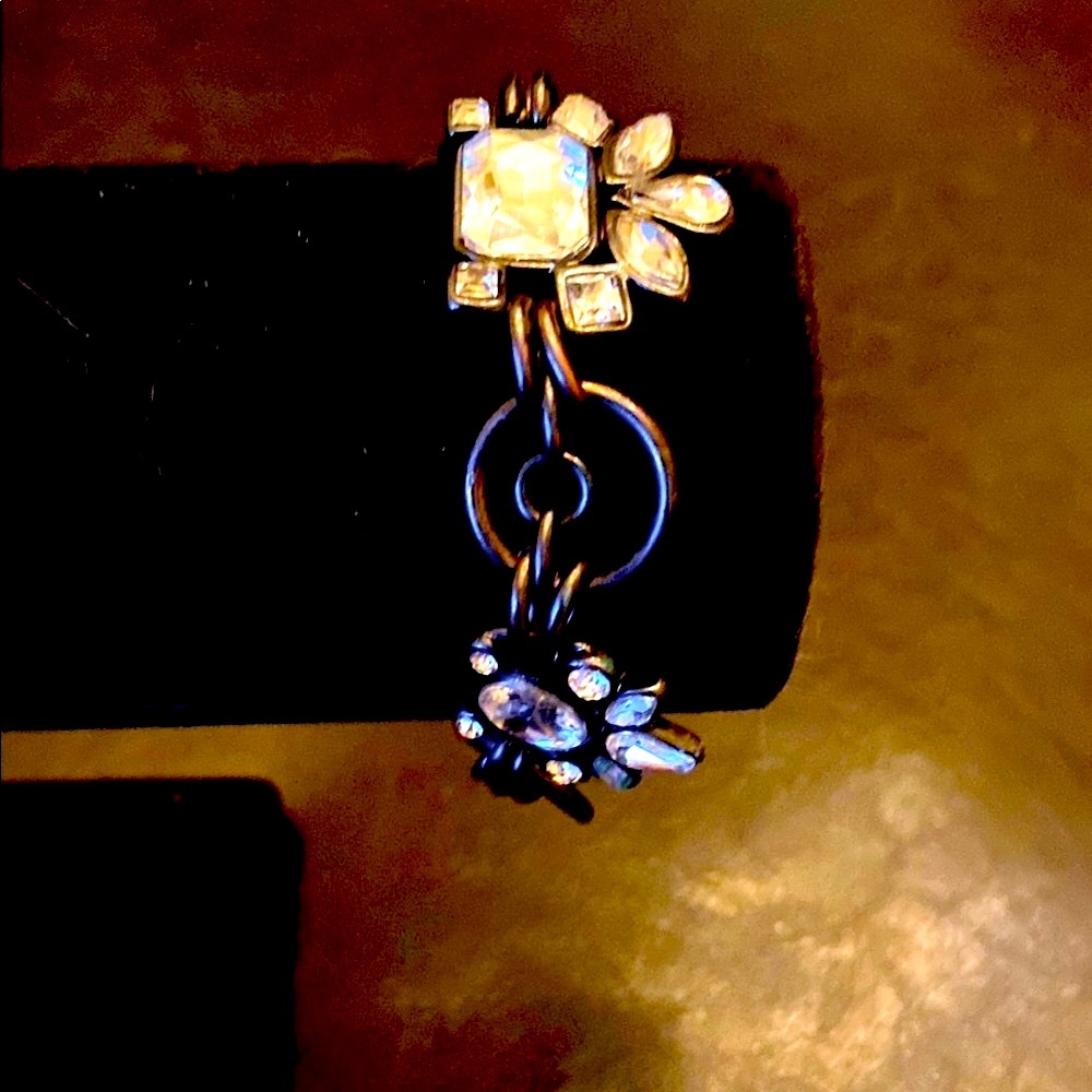 White House Black Market Floral Black and Silver Bracelet with Star Design